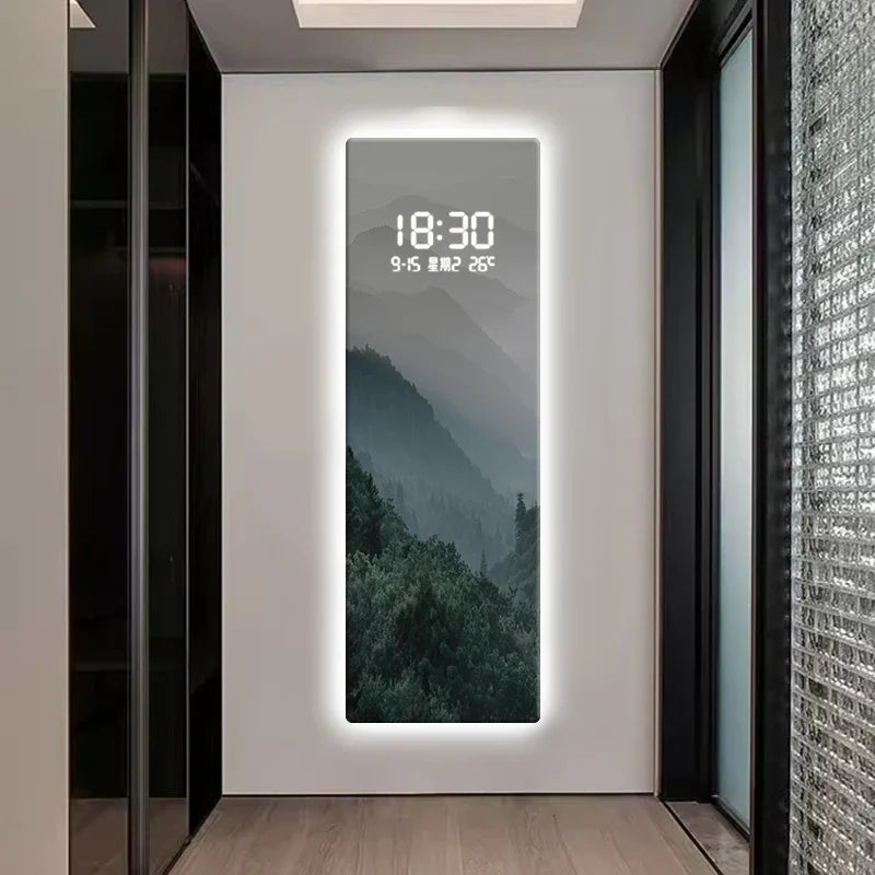 Digital clock, landscape decoration painting