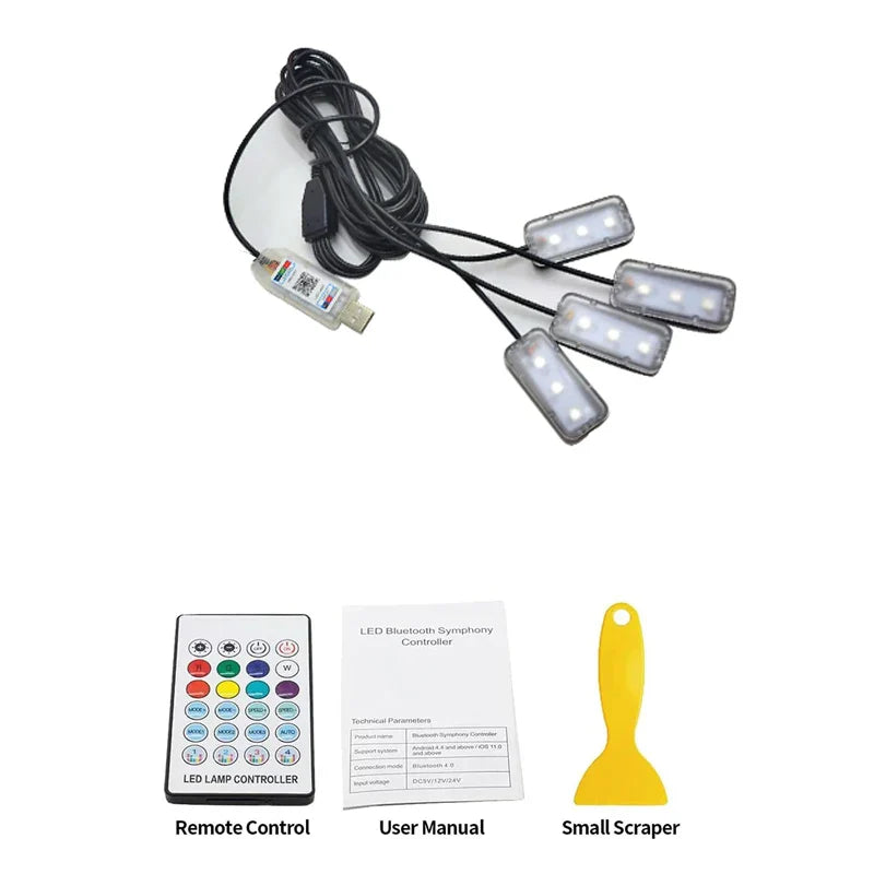 Music Sync LED Car Interior USB Ambient Lights