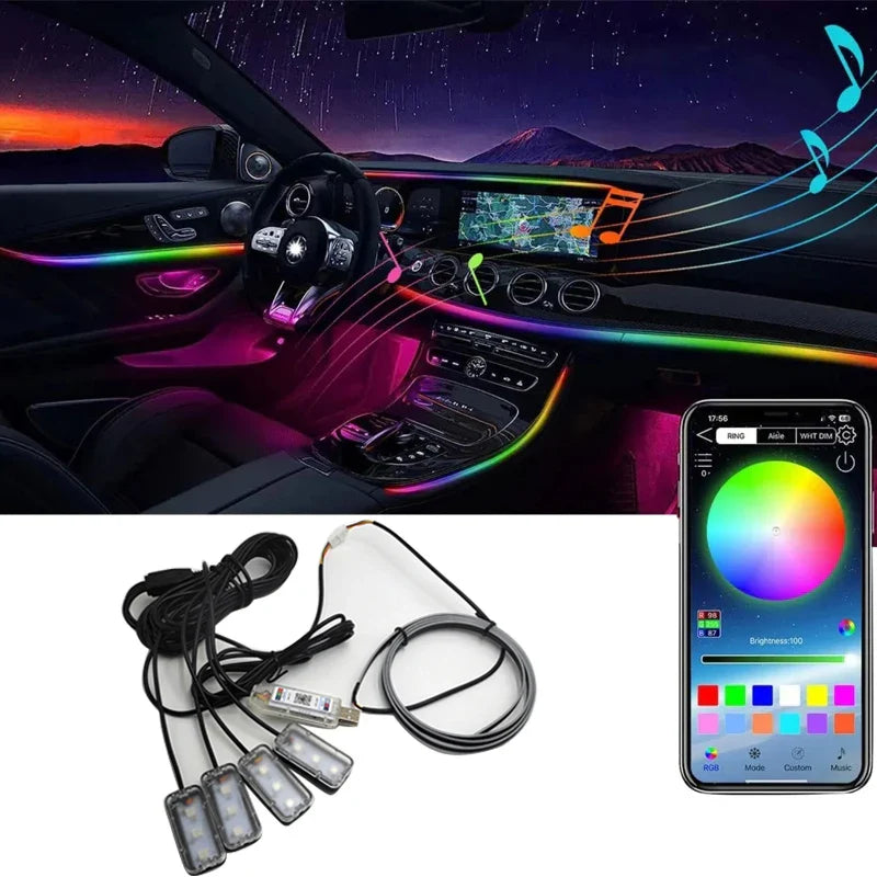 Music Sync LED Car Interior USB Ambient Lights